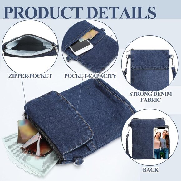 2 Pcs Small Denim Purses Crossbody Bags Jean Shoulder Handbag Adjustable Retro D - Picture 3 of 7